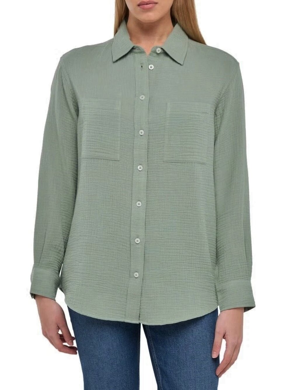 NEW Gap Women's Cotton Gauze Button Up Shirt NWT XS Green Long Sleeve